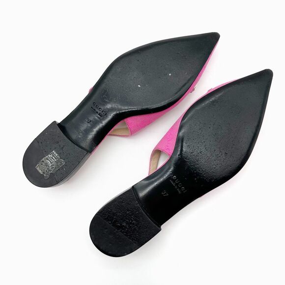 GUCCI Erin Horsebit Pointed Toe Slingback Flat Size 37 Pink GG Guccissima - Picture 10 of 13